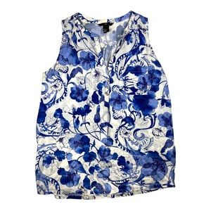 H&M  Women Sleeveless Blouse Top Shirt US Size 8 Blue Floral
